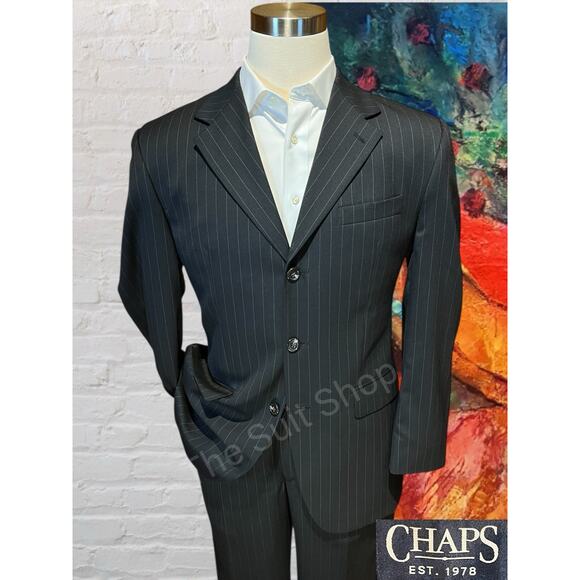 Chaps 38R 30x30 Navy Blue Dashed Banker's Stripe Suit Quality Classic Fit - Picture 1 of 16